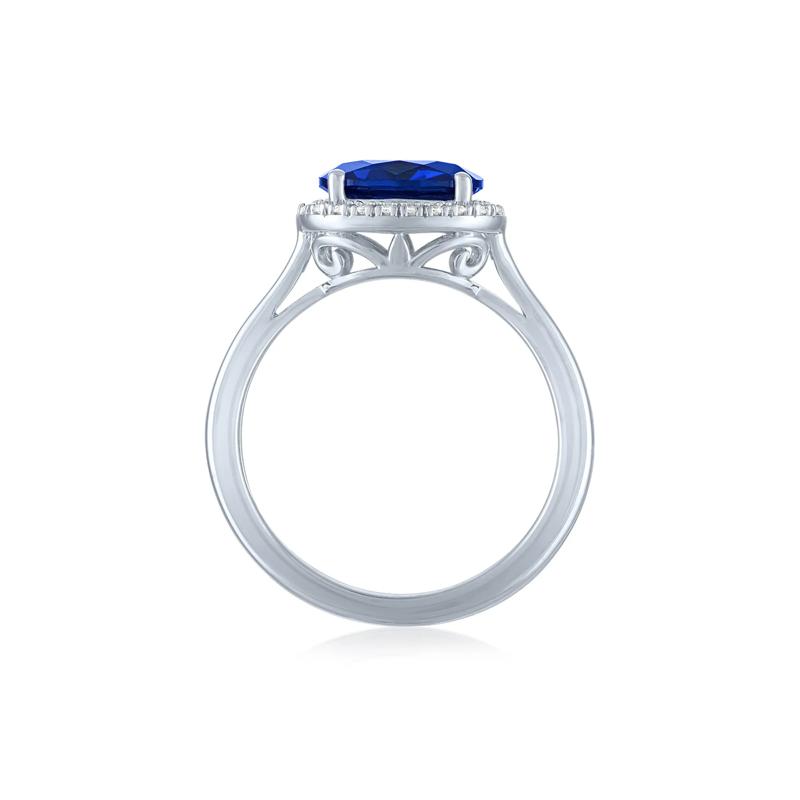 Lab-Created Blue Sapphire and Diamond Accent Halo Ring in Sterling Silver – Image 2 of 3