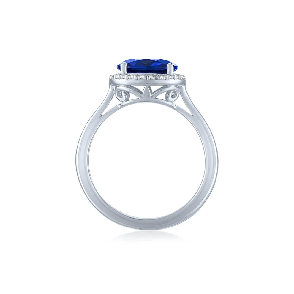 Lab-Created Blue Sapphire and Diamond Accent Halo Ring in Sterling Silver – Image 2 of 3