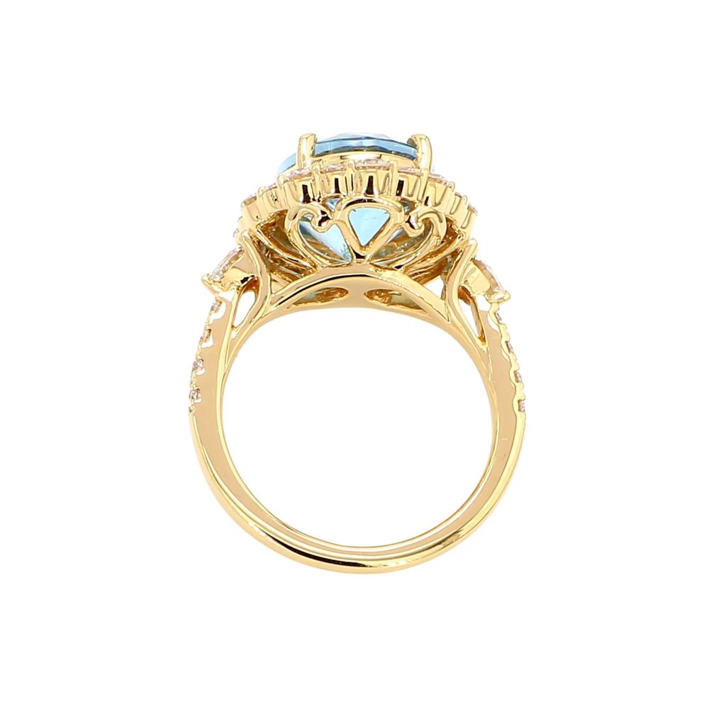 Oval-Shaped Aquamarine and Diamond Halo Ring in 18K Yellow Gold (1 ct. tw.) – Image 2 of 3