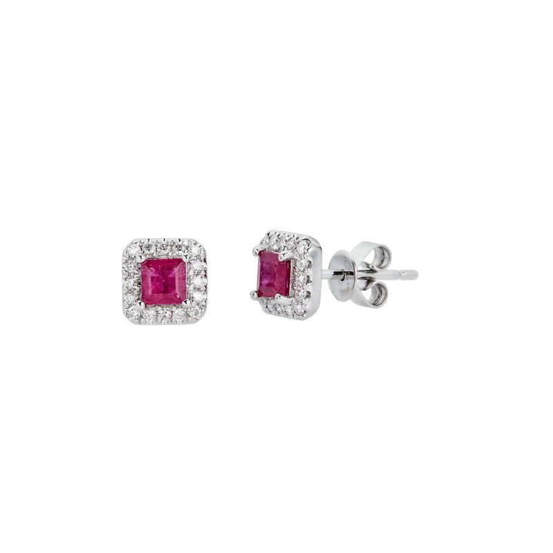 Ruby &amp; 1/7 ct. tw. Diamond Stud Earrings in 10K White Gold – Image 1 of 1