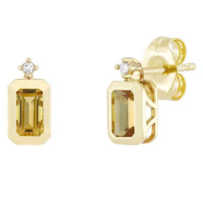 Emerald-Cut Citrine and Diamond Accent Bezel Earrings in 10K Yellow Gold