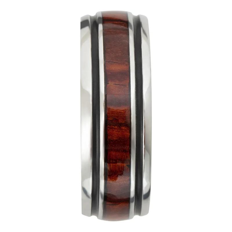 Men&rsquo;s Wood Inlay Wedding Band with Black Cerakote in Cobalt, 8mm – Image 3 of 4
