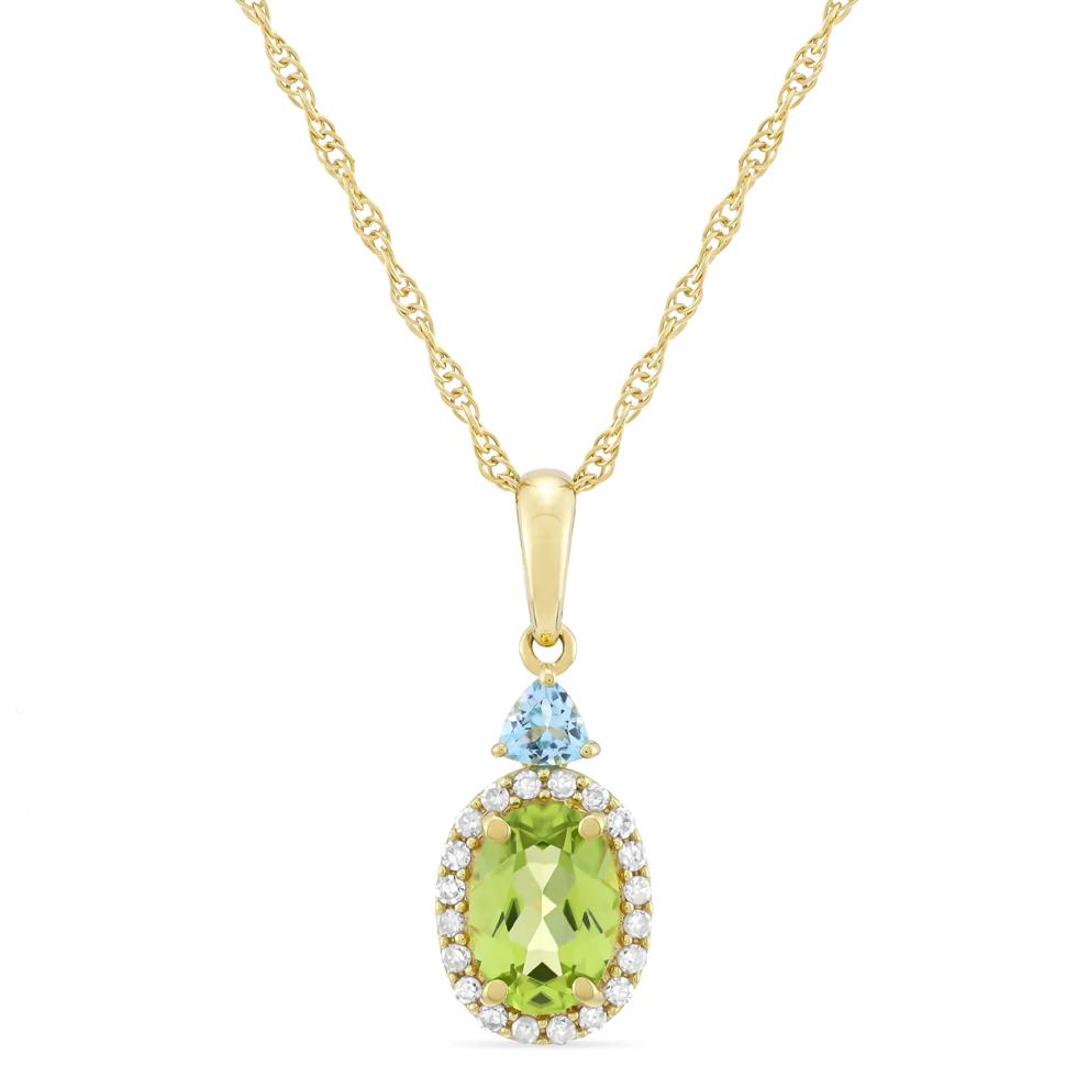 Oval Peridot, Blue Topaz &amp; Diamond Accent Pendant in 10K Yellow Gold – Image 1 of 3