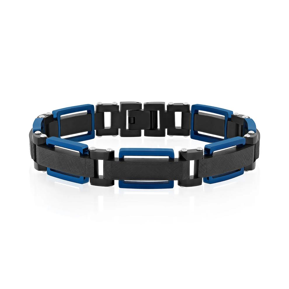 Men's Stainless Steel &amp; Blue Ion-Plated Link Bracelet – Image 1 of 1