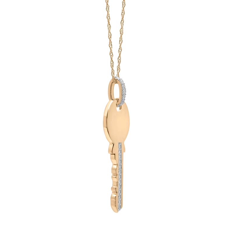 Diamond Key Pendant in 10K Yellow Gold &#40;1/10 ct. tw.&#41; – Image 3 of 4