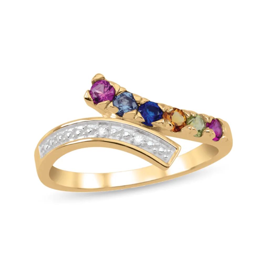Custom Gemstone Bypass Ring Diamond Accents & Milgrain Detail 10K Yellow Gold