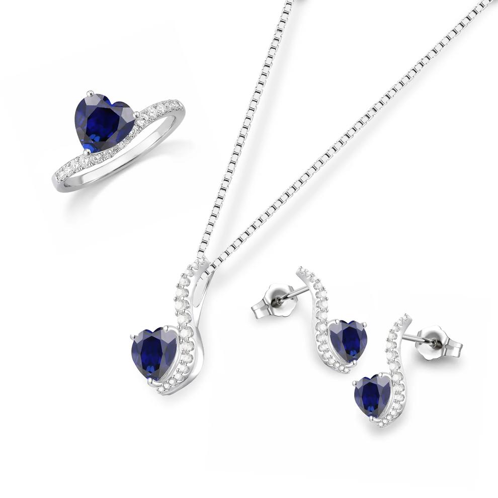 Lab-Created Blue Sapphire &amp; Lab-Created White Sapphire Pendant, Earrings, &amp; Ring Boxed Set in Sterling Silver – Image 1 of 4