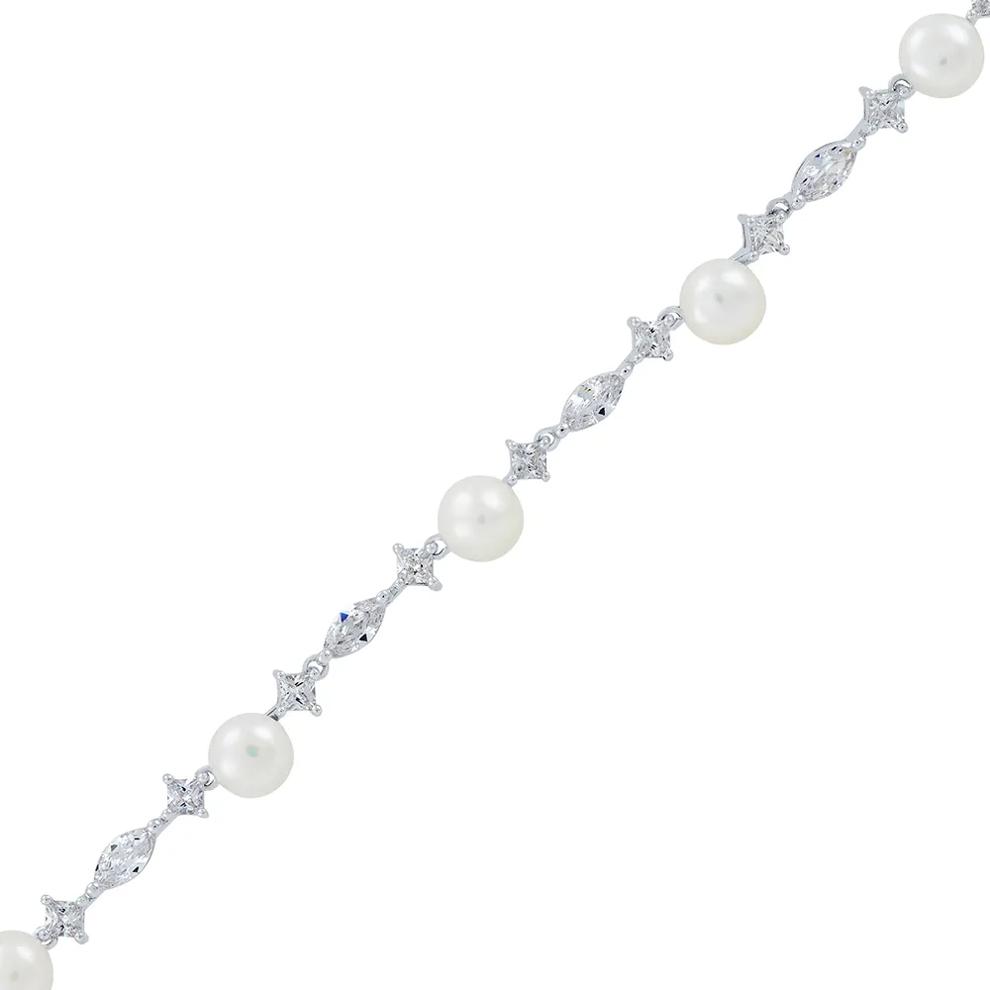 Freshwater Cultured Pearl &amp; Lab Created White Sapphire Necklace in Sterling Silver – Image 2 of 4