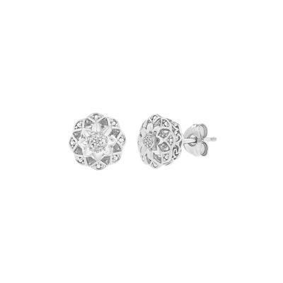 Diamond Flower Earrings in Sterling Silver