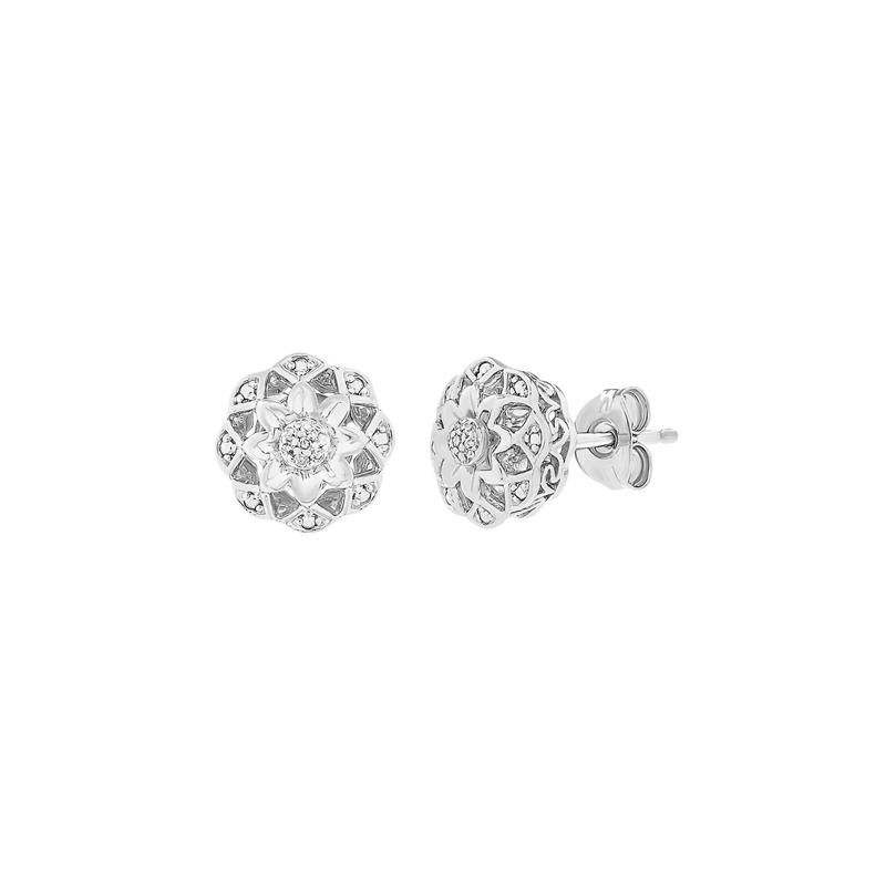 Diamond Flower Earrings in Sterling Silver – Image 1 of 1