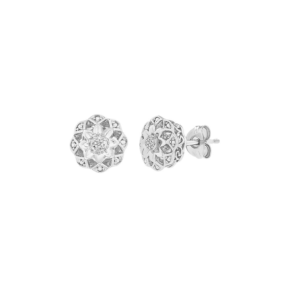 Diamond Flower Earrings in Sterling Silver – Image 1 of 1
