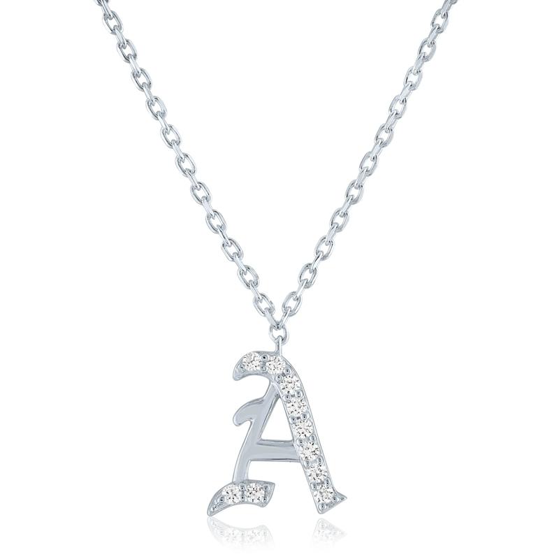 Diamond Accent Gothic Script A Initial Pendant in Sterling Silver  – Image 1 of 3