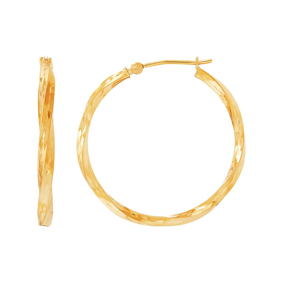 Polished Diamond-Cut Square Tube Hoop Earrings in 14K Yellow Gold, 30MM – Image 2 of 3