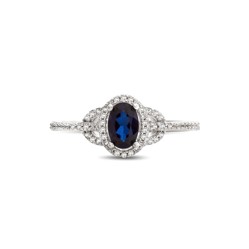 Sapphire &amp; 1/7 ct. tw. Diamond Ring in 10K White Gold – Image 1 of 3
