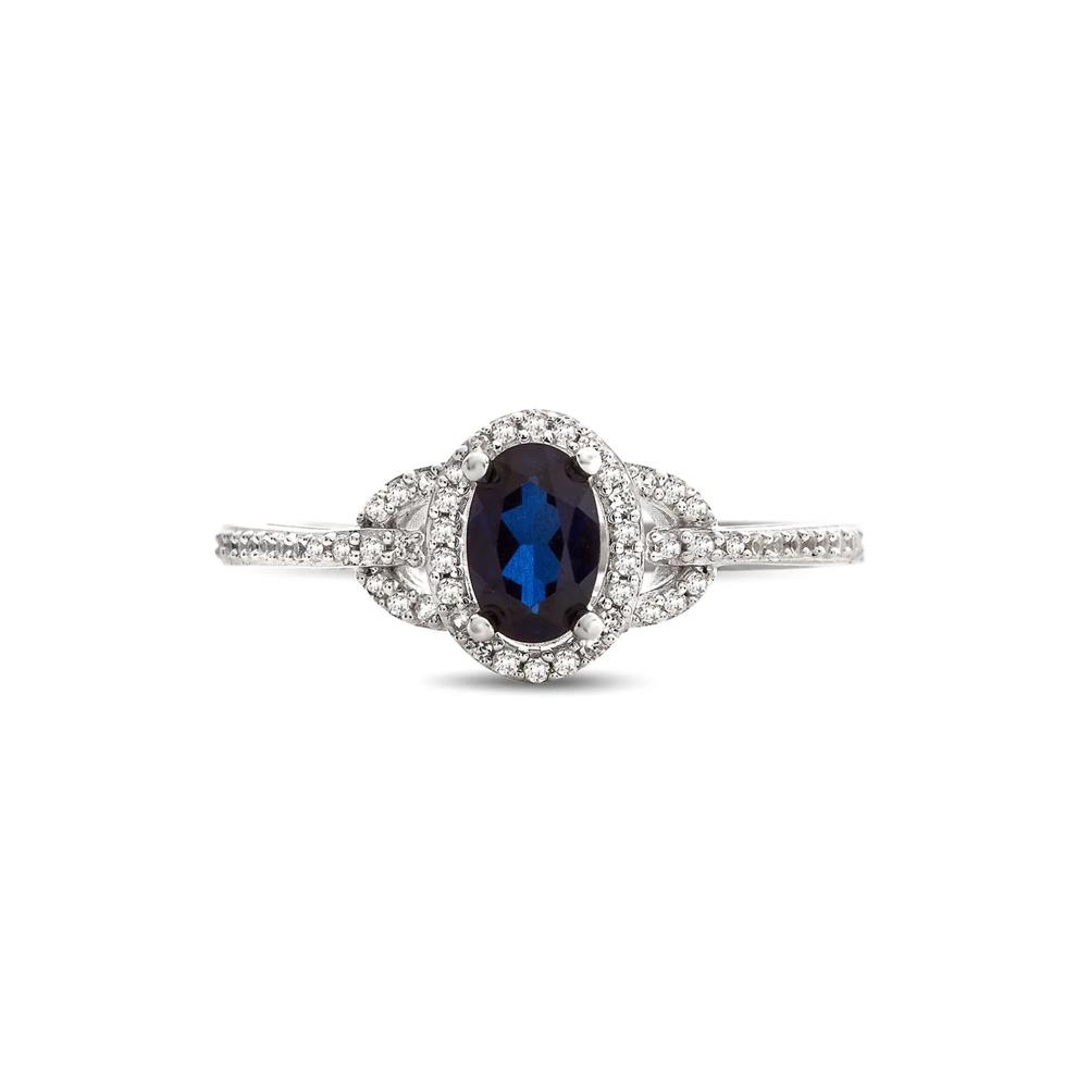 Sapphire &amp; 1/7 ct. tw. Diamond Ring in 10K White Gold – Image 1 of 3