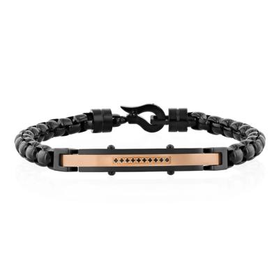 Men's Black Diamond Accent ID Bracelet in Black & Rose Ion-Plated Stainless Steel, 8.25"