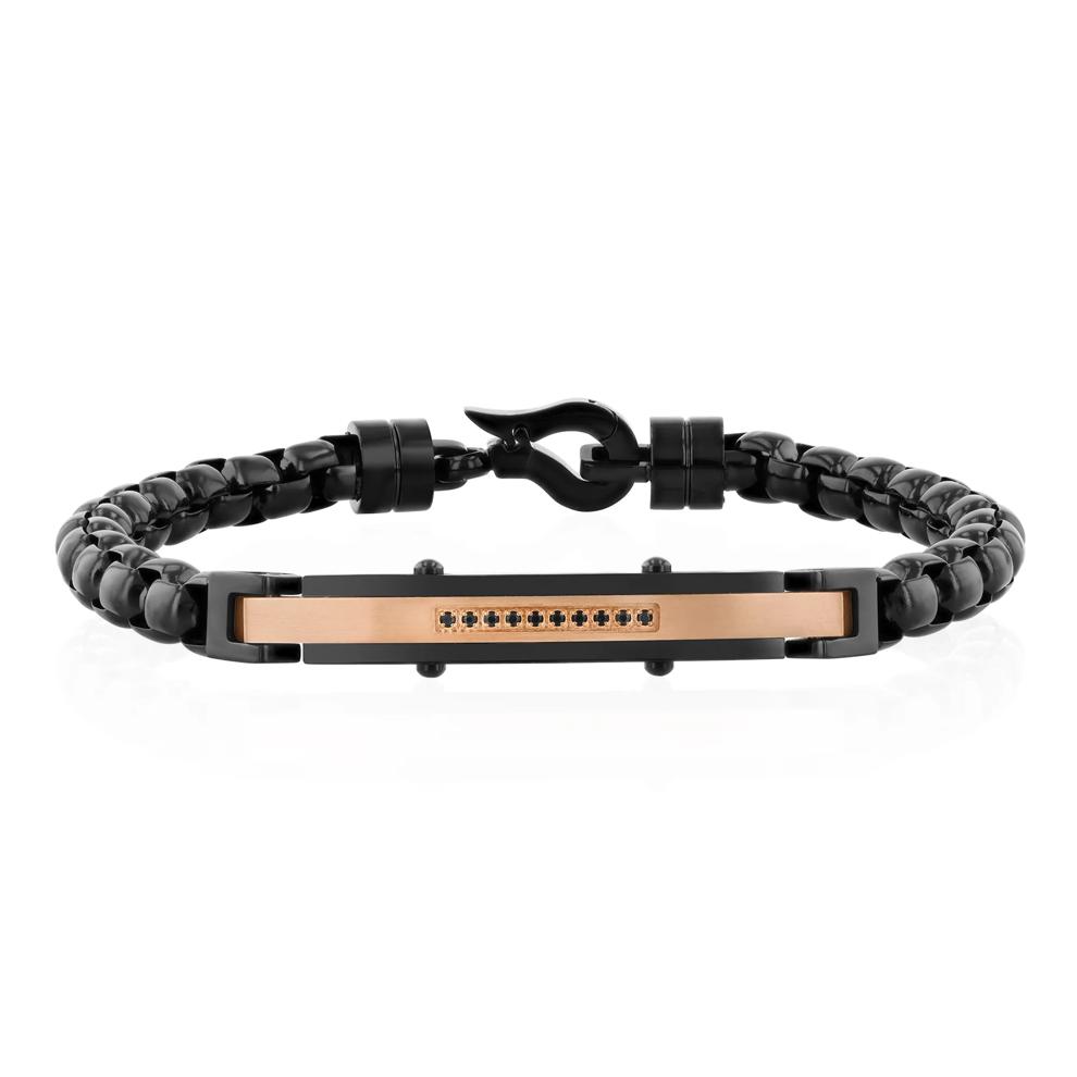 Men's Black Diamond Accent ID Bracelet in Black &amp; Rose Ion-Plated Stainless Steel, 8.25" – Image 1 of 3