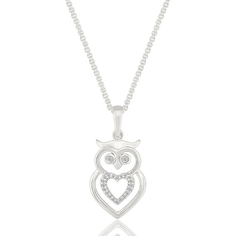 Diamond Accent Owl Heart Pendant in Sterling Silver – Image 1 of 3