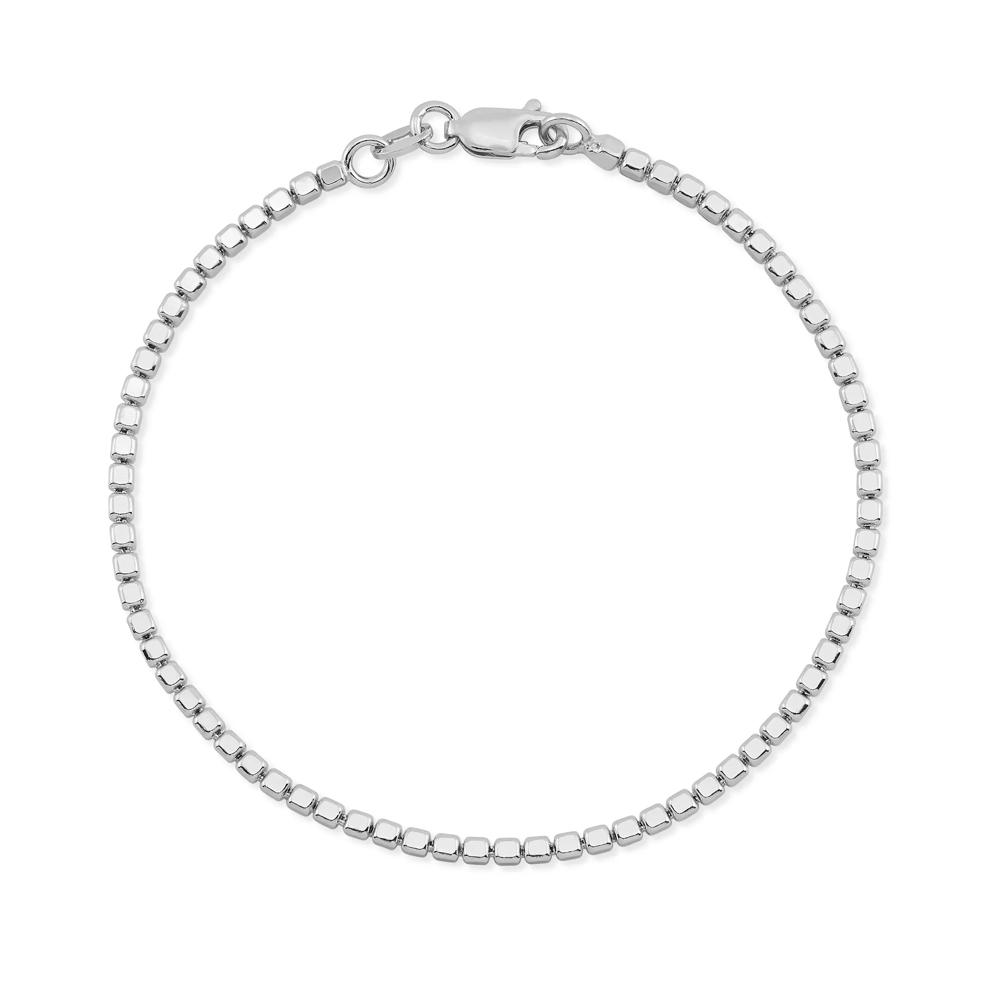Rounded Square Bead Bracelet in Sterling Silver, 7.5" – Image 2 of 2