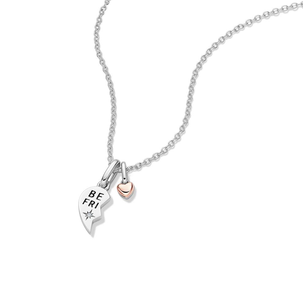 Lab Grown Diamond Accent Best Friend "BE FRI" Half Heart Pendant in Sterling Silver &amp; 10K Rose Gold – Image 4 of 5