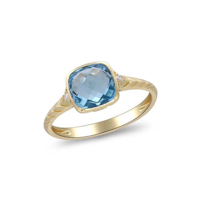 Swiss Blue Topaz &amp; Diamond Accent Ring in 10K Yellow Gold – Image 5 of 5