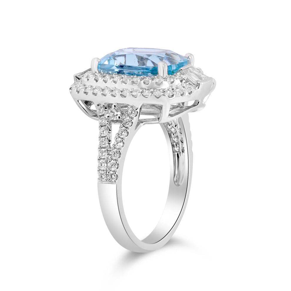 Aquamarine and Diamond Halo Ring in 18K White Gold (7/8 ct. tw.) – Image 2 of 4