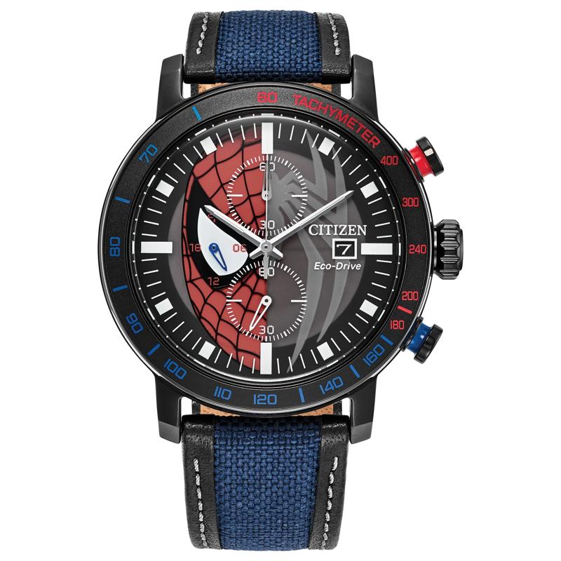 Men&#39;s Marvel Spider-Man Watch in Blue Nylon and Black Stainless Steel, 44MM – Image 1 of 5