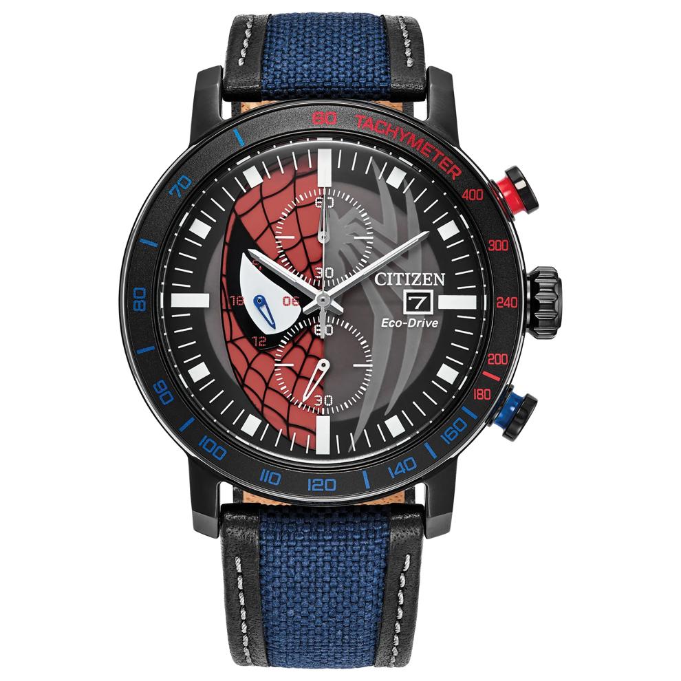 Men's Marvel Spider-Man Watch in Blue Nylon and Black Stainless Steel, 44MM – Image 1 of 5