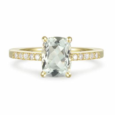Cushion-Cut Green Amethyst & Diamond Ring in 10K Yellow Gold (1/10 ct. tw.)