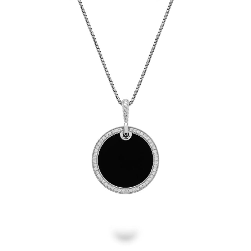 Men's Diamond Onyx Circle Medallion Pendant Necklace in Sterling Silver (1/2 ct. tw.) – Image 1 of 4