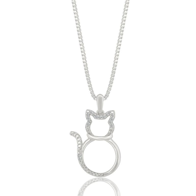 Diamond Accent Cat Pendant in Sterling Silver – Image 1 of 3