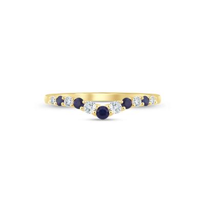 Diamond and Blue Sapphire Contour Band in 14K Gold