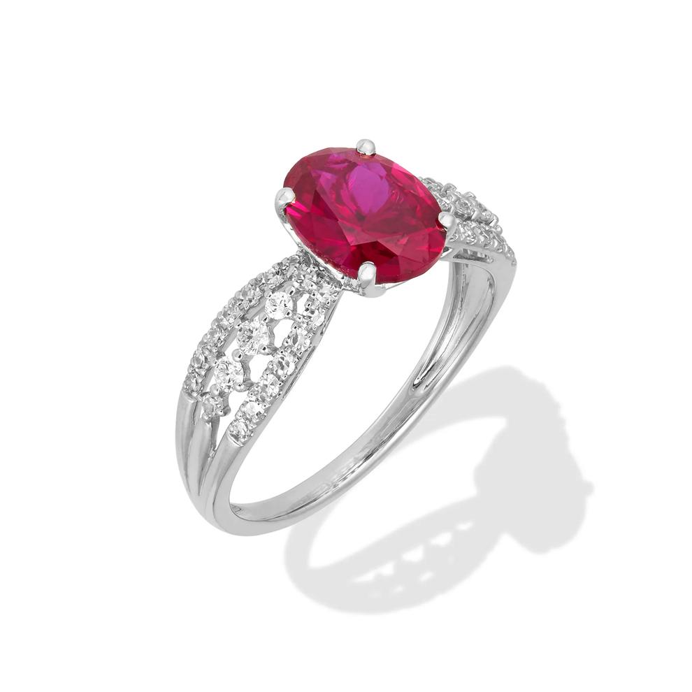 Lab-Created Ruby &amp; Lab Grown Diamond Ring in 10K White Gold (1/3 ct. tw.) – Image 2 of 4
