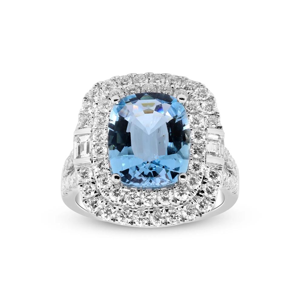 Aquamarine and Diamond Double Halo Ring in 14K White Gold (1 5/8 ct. tw.) – Image 1 of 4