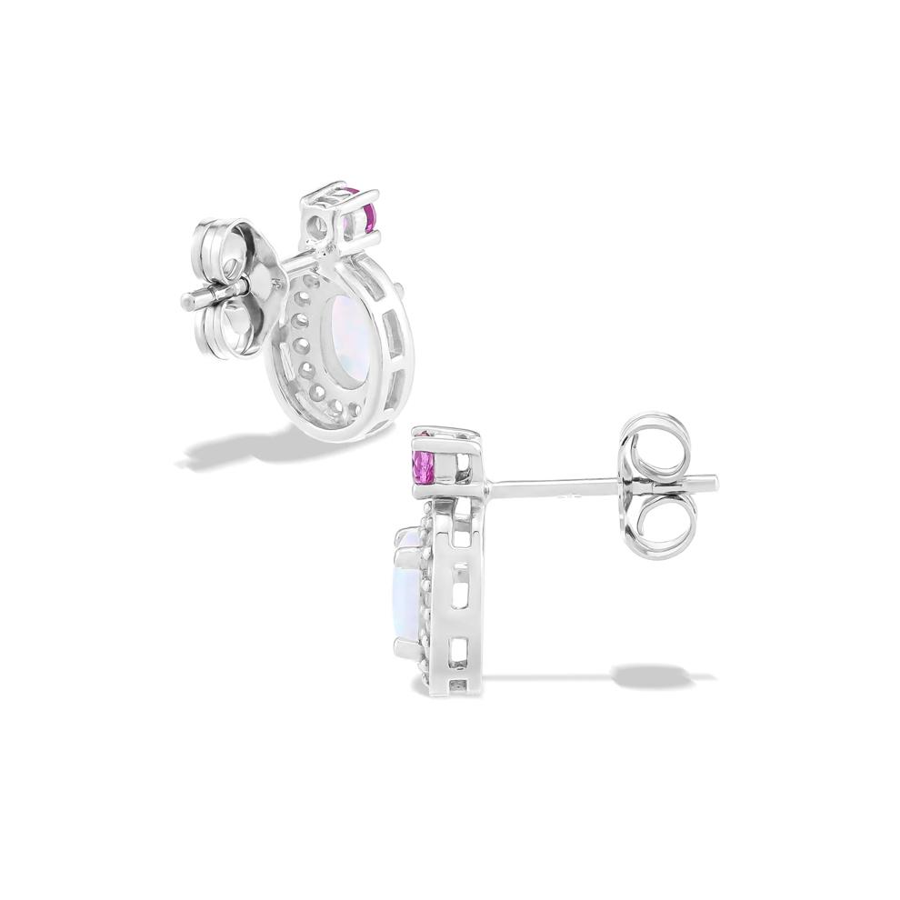 Lab-Created Opal, Lab-Created Pink &amp; White Sapphire Drop Earrings in Sterling Silver – Image 2 of 2