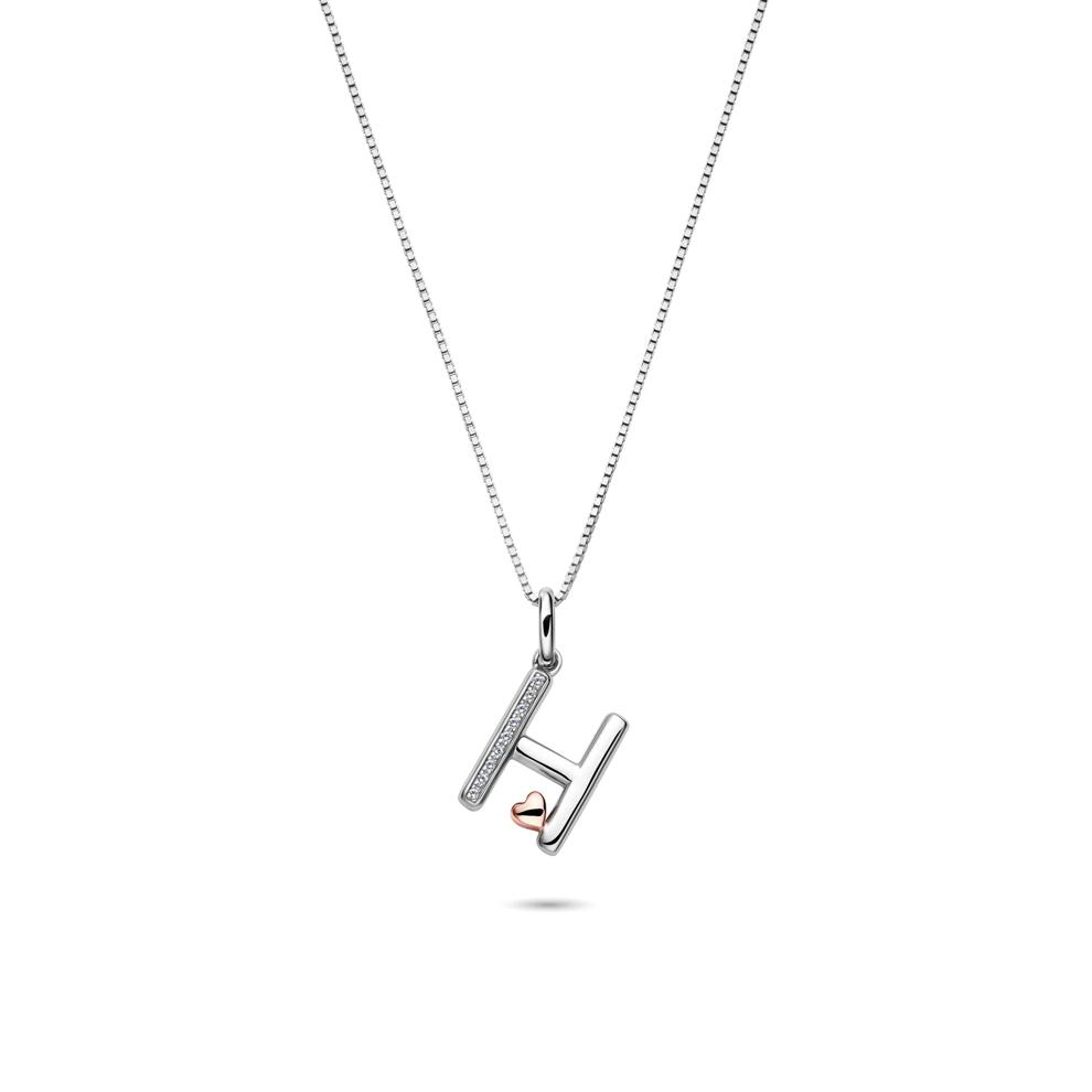 Diamond Accent Initial H Pendant in Sterling Silver and 14K Rose Gold – Image 1 of 5