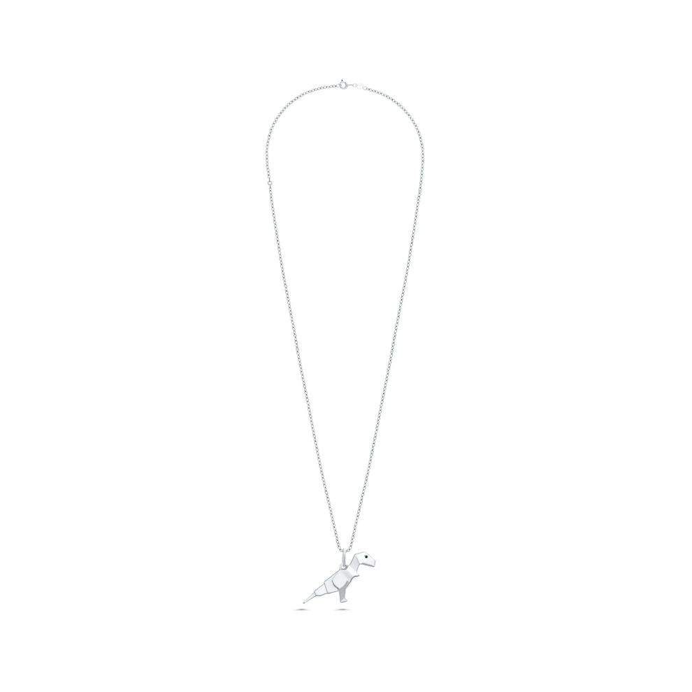 Black Diamond Accent Origami Dinosaur Pendant Necklace in Sterling Silver – Image 3 of 4