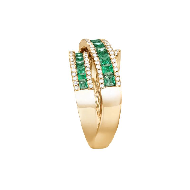 Emerald and Diamond Crossover Ring in 10K Yellow Gold &#40;1/2 ct. tw.&#41; – Image 3 of 3