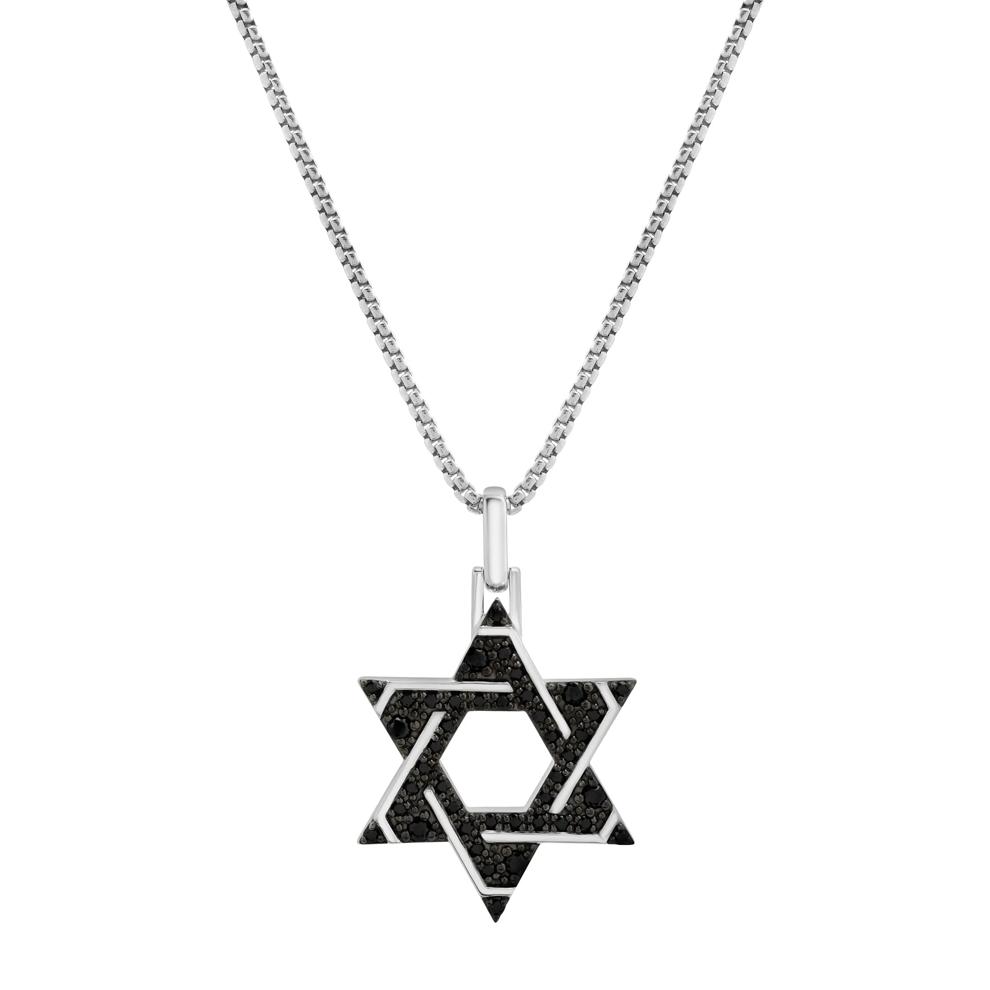Men's Black Diamond Star of David Pendant in Sterling Silver (1/2 ct. tw.) – Image 1 of 4