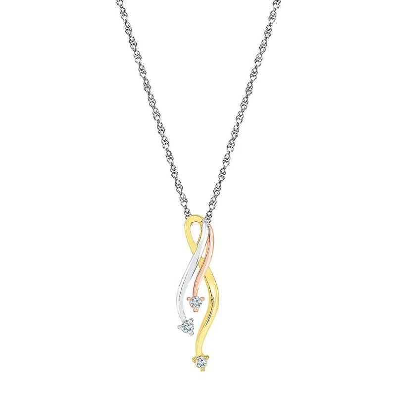 1/7 ct. tw. Diamond Tricolor Pendant in 10K Gold – Image 1 of 2