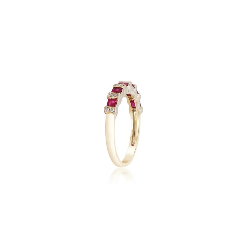 Princess-Cut Ruby and Diamond Accent Ring in 10K Yellow Gold – Image 2 of 4