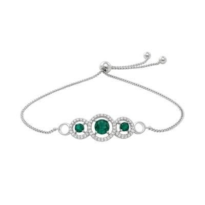 Lab-Created Emerald & Lab-Created White Sapphire Three-Stone Bolo Bracelet in Sterling Silver