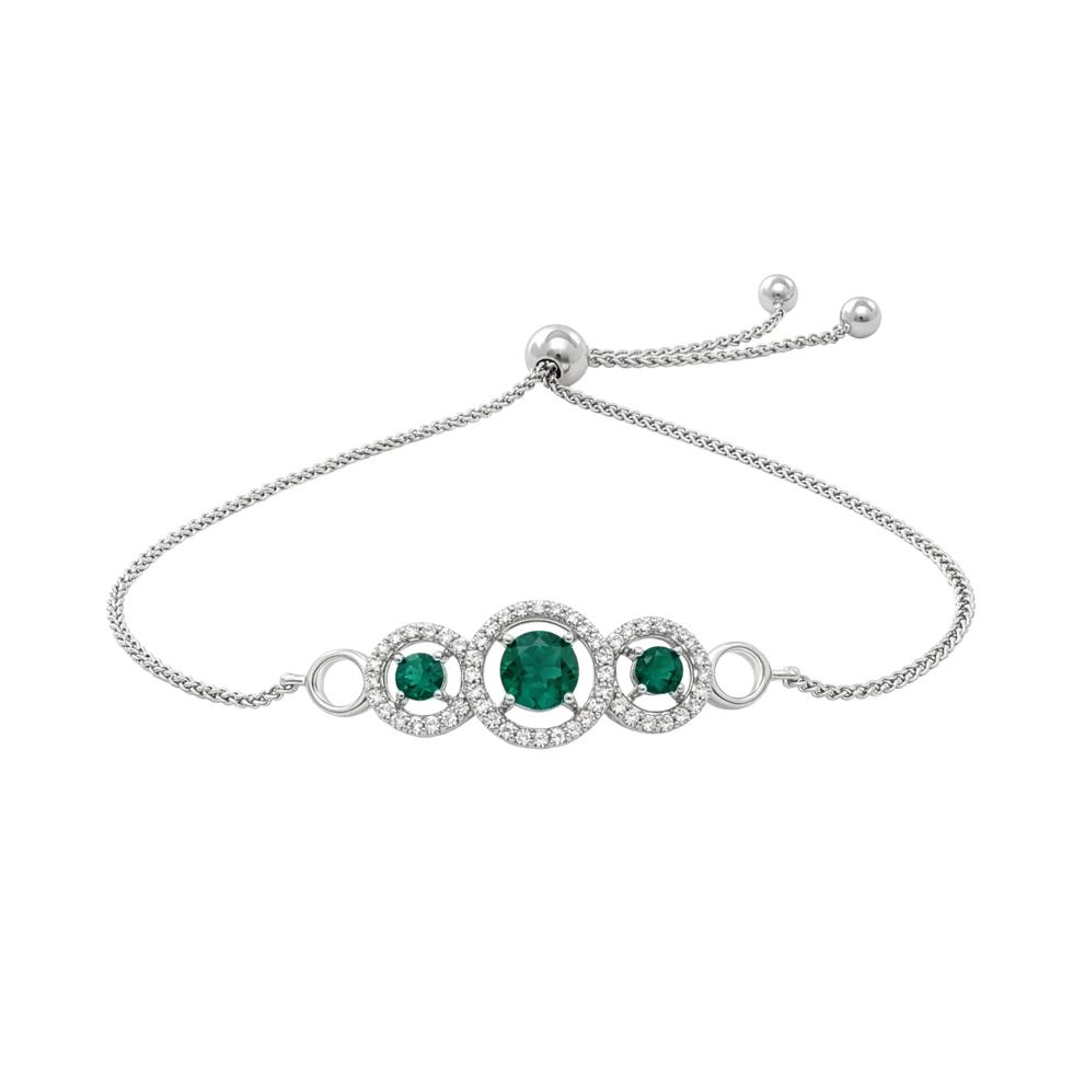 Lab-Created Emerald &amp; Lab-Created White Sapphire Three-Stone Bolo Bracelet in Sterling Silver – Image 1 of 2