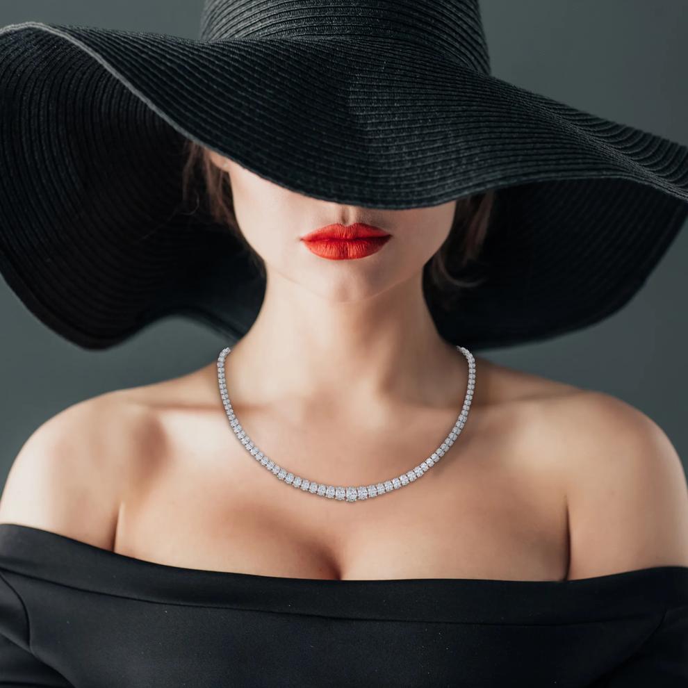 Lab Grown Diamond Oval Brilliant-Cut Riviera Necklace in 14K White Gold (20 ct. tw.) – Image 4 of 4