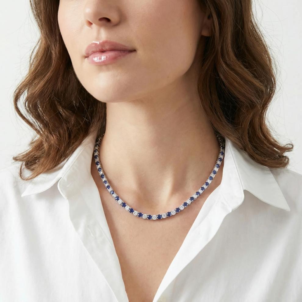 Lab Created Gemstone Tennis Necklace in Sterling Silver – Image 7 of 7