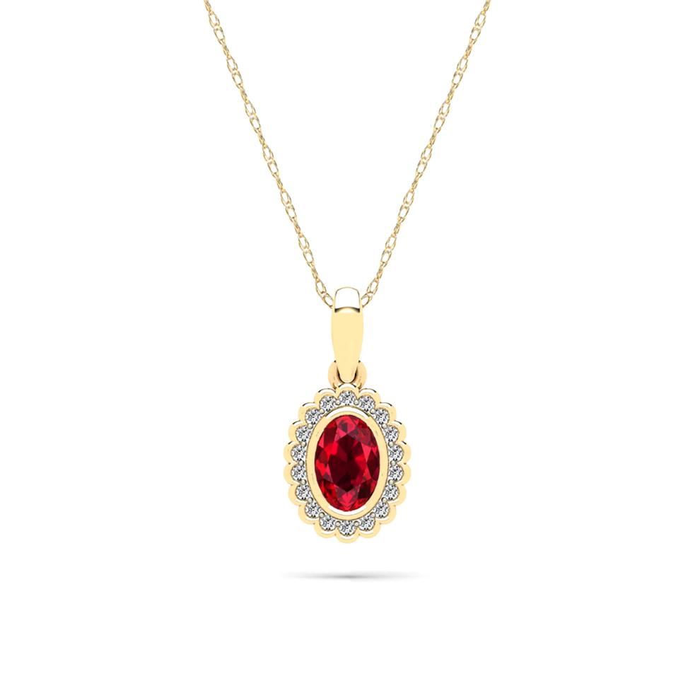 Oval Ruby &amp; Diamond Pendant Necklace in 10K Yellow Gold (1/10 ct. tw.) – Image 1 of 4