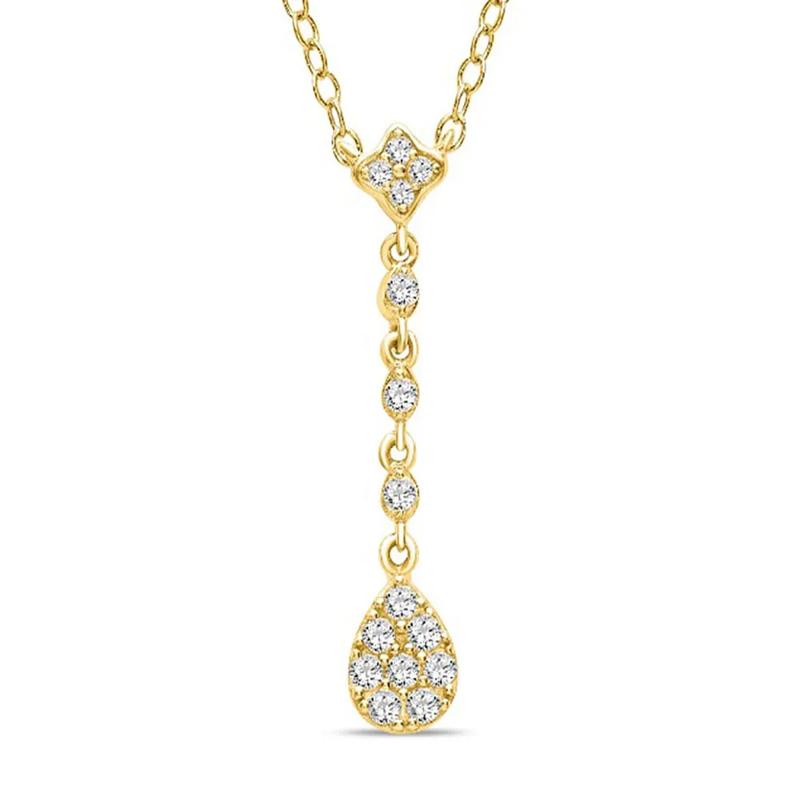 Diamond Link Chain Drop Pendant in 10K Yellow Gold &#40;1/8 ct. tw.&#41; – Image 1 of 2