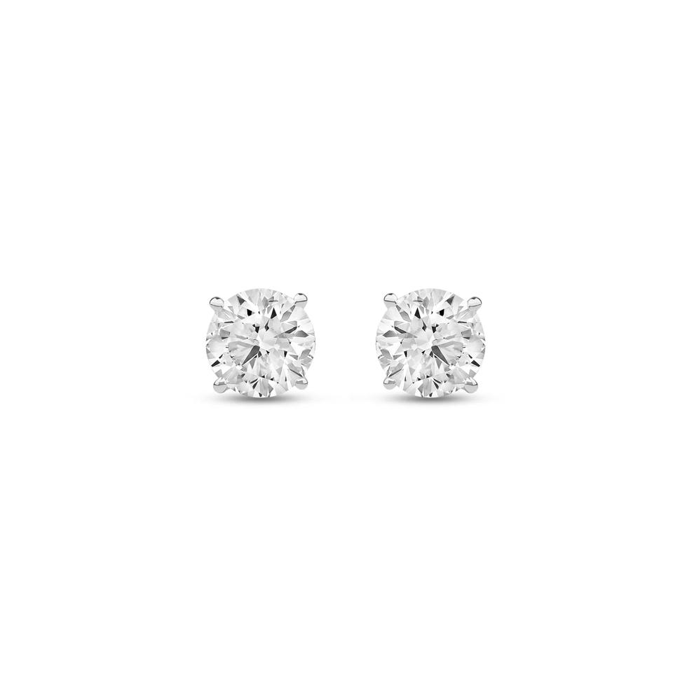 Lab Grown Diamond Round Solitaire Stud Earrings in 14K White Gold (3 ct. tw.)  – Image 2 of 3