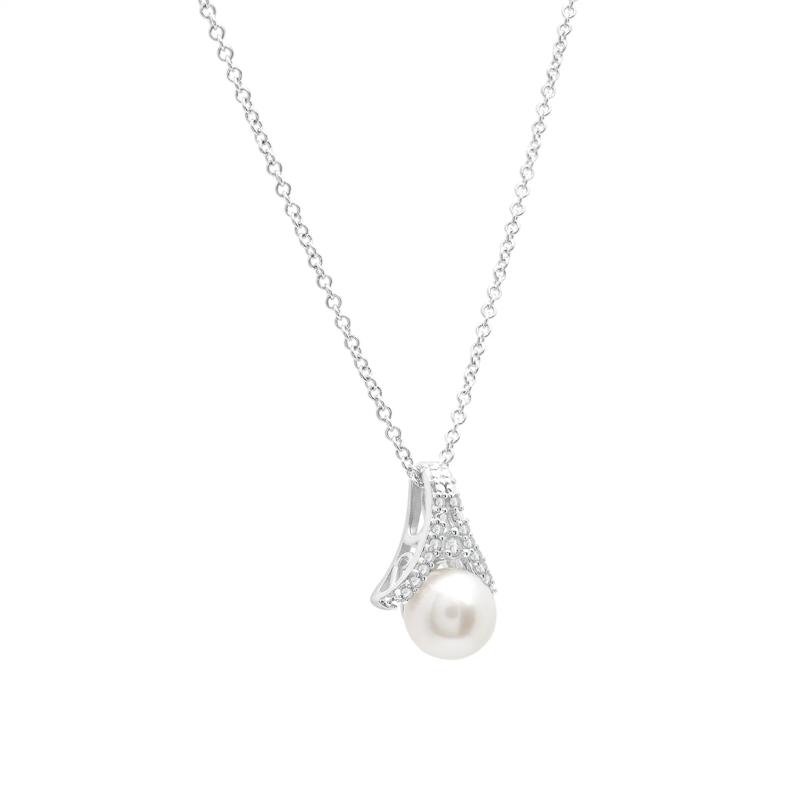 Cultured Freshwater Pearl and Diamond Accent Pendant Necklace in Sterling Silver – Image 2 of 4