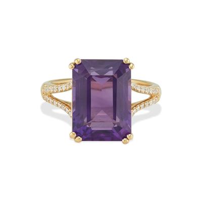 Emerald-Cut Amethyst & Diamond Ring in 10K Yellow Gold (1/8 ct. tw.)